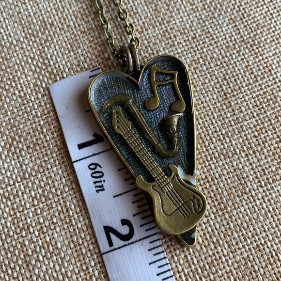 Music Guitar saxophone 3D Layered Heart Necklace Handmade One of a Kind - Picture 4 of 7